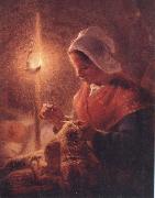 Jean Francois Millet Woman Sewing by Lamplight oil painting reproduction